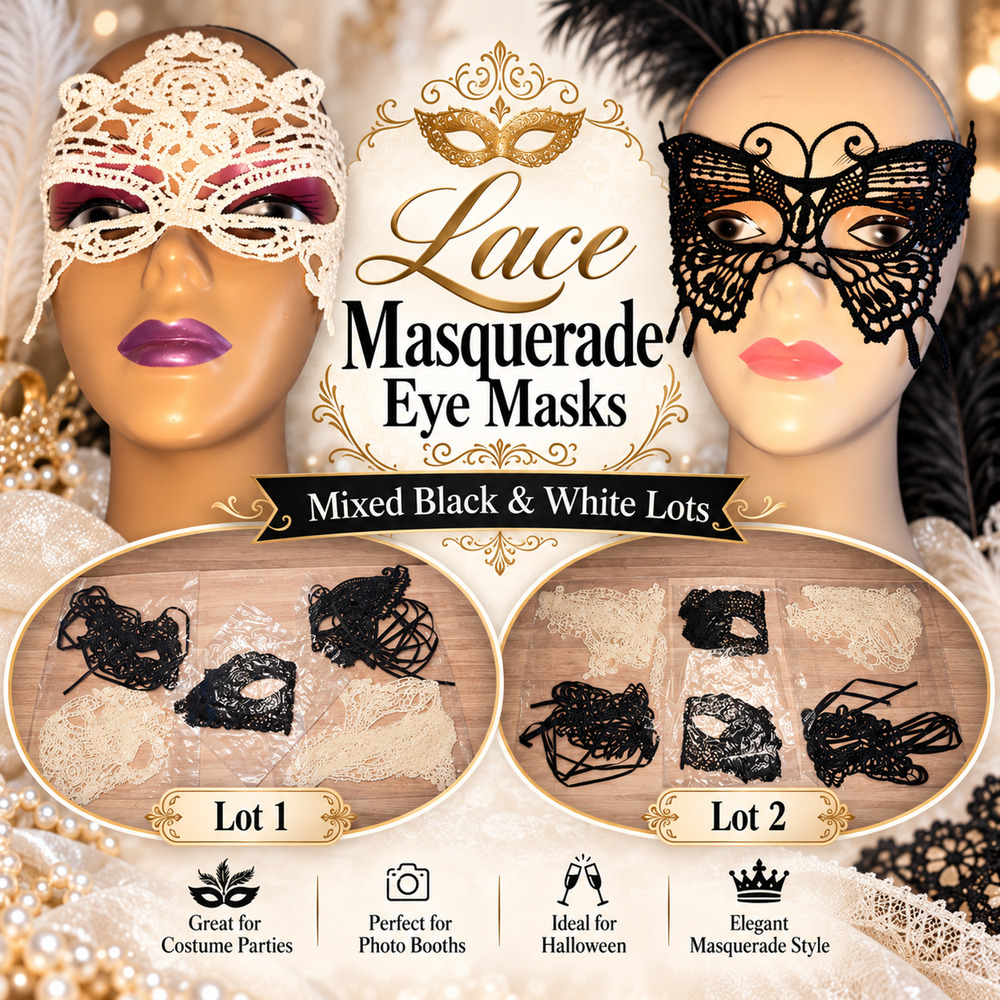 6 Lace Masquerade Masks Black White Venetian Costume Party Halloween Eye Masks